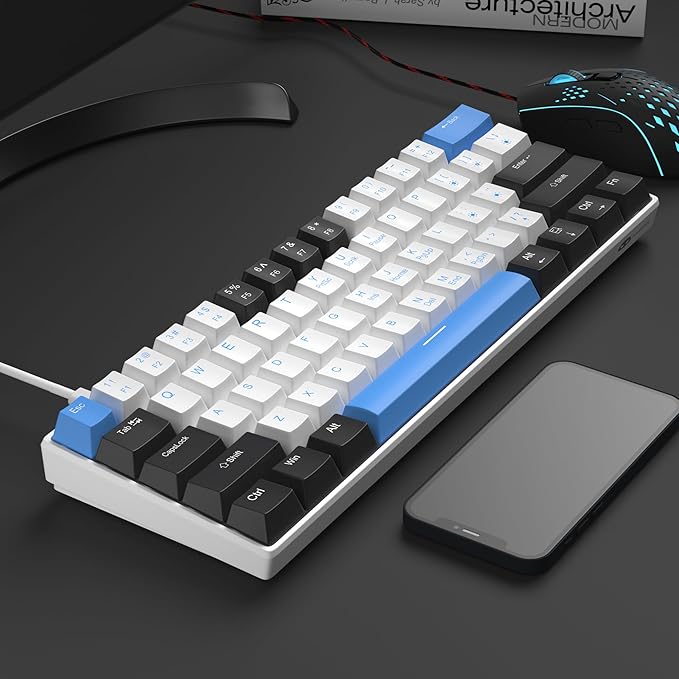 Camiysn 60% Mechanical Gaming Keyboard,Mixed Color Keycaps Gaming Keyboard with Brown Switches, Detachable Type-C Cable Mini Keyboard with Blue LED Light for PC/Laptop