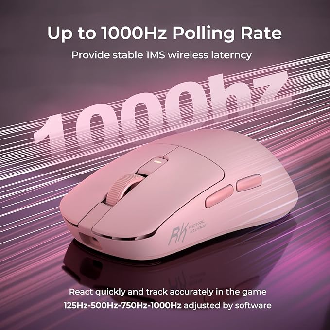 RK ROYAL KLUDGE RK M30 Wireless Gaming Mouse, 24000 DPI, 43g Ultra-Lightweight, PAW3311 Sensor, 2.4G/Bluetooth/USB-C Rechargeable Wireless Mouse with 5 Programmable Buttons for PC/Mac, Pink