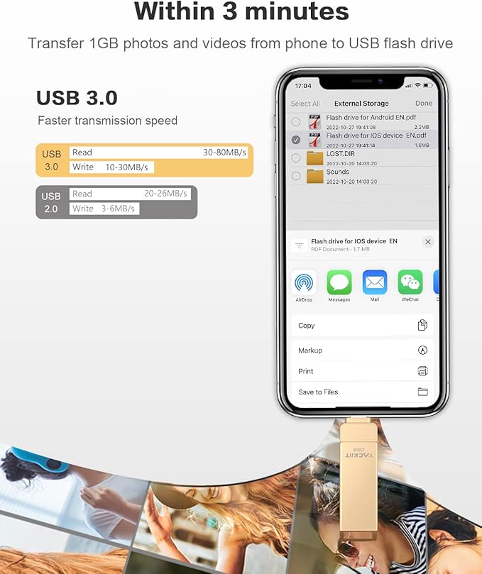 MFi Certified 512GB Flash Drives 3.0 High Speed 3ni1 USB Stick External Storage for iPhone/PC/iPad/Android/More Devices for Photos and Videos Transfer Storage Backup
