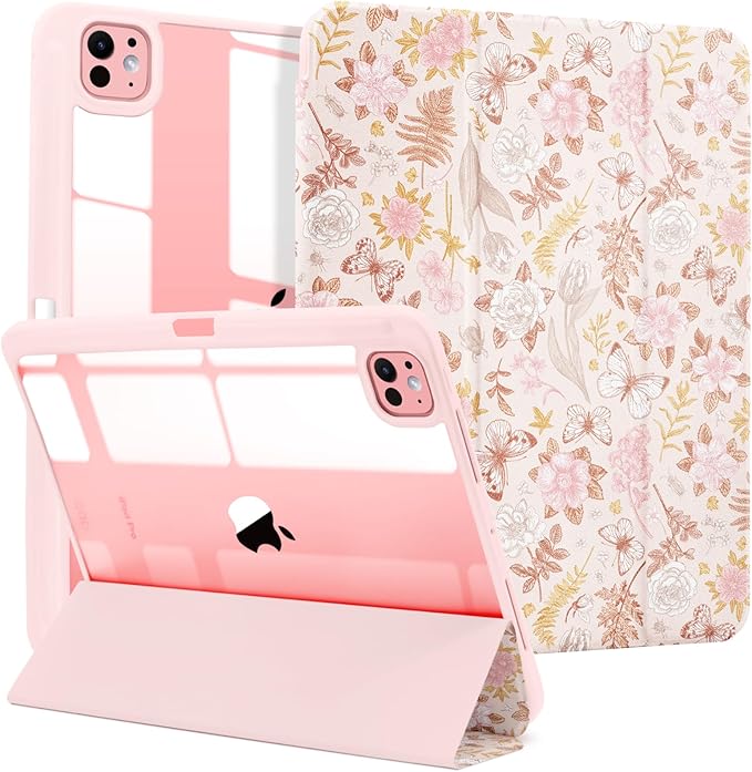 MrARTIST for for iPad Pro 11 Inch Case (M5/M4) 2025/2024 6th/5th Generation Case Cute for Women Girls Girly Kawaii Aesthetic Flowers Design for Apple Tablet Cover with Pencil Holder, Pink Floral