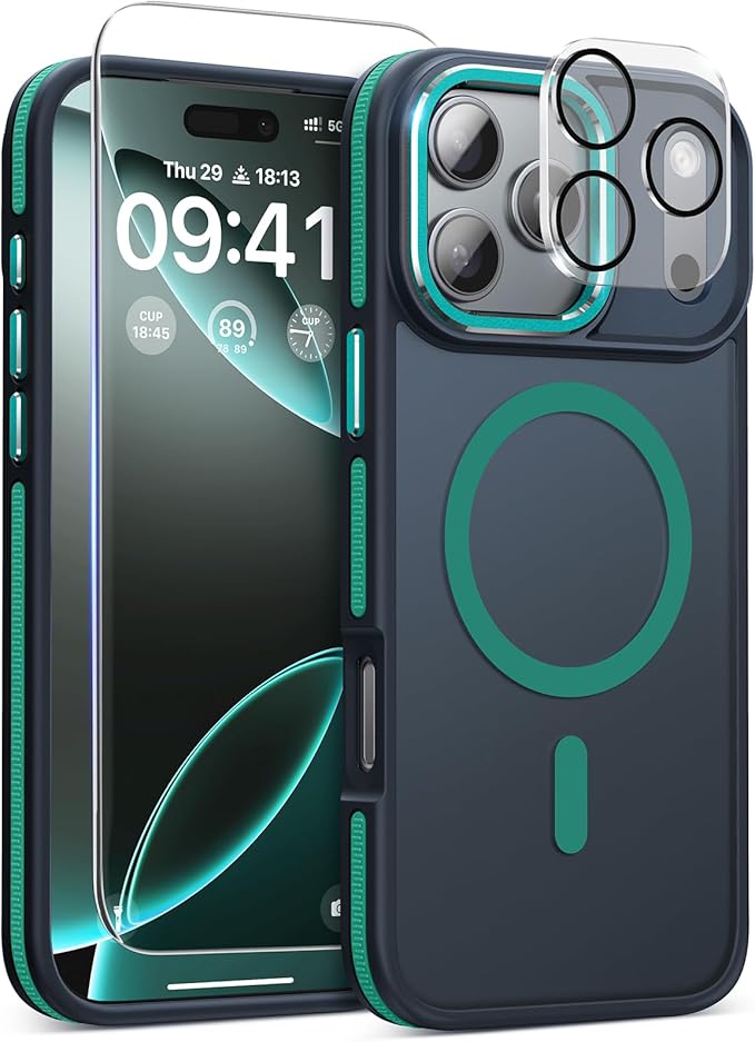 Magnetic 3 in 1 for iPhone 17 Pro Max Case, [Omni-Directional Protection] with 1x Screen Protector + 1x Camera Cover, [Seamless Work with Magsafe] Protective Silm Case for iPhone 17 Pro Max Green