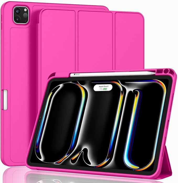 ZryXal iPad Pro 11 Inch Case (M5) 2025/ (M4) 2024 (Model: A2836/A2837/A3006), Trifold Stand Smart Cover with Pencil Holder and Soft TPU Back, Auto Wake/Sleep (Rose Red)