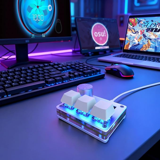 O3C Rapid Trigger Hall Effect Keyboard Suitable for OSU and Geometry Dash Rhythm Game Macro Keypad with Magnetic Linear Switches (Silvery, Outemu Pink Switch)