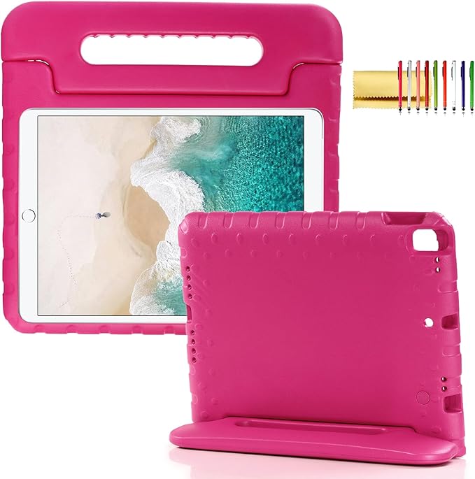 Kids Case for iPad 9th/8th/7th Generation (2021/2020/2019), iPad 10.2" Shockproof Case, Techcircle Handle Stand Lightweight EVA Foam Bumper Protective Rugged Drop Protection Child Proof Cover, Rose