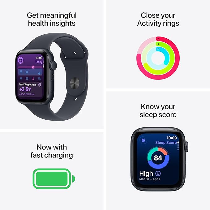 Apple Watch SE 3 [GPS 40mm] Smartwatch with Midnight Aluminium Case with Midnight Sport Band - S/M. Fitness and Sleep Trackers, Heart Rate Monitor with AppleCare+ (2 Years)