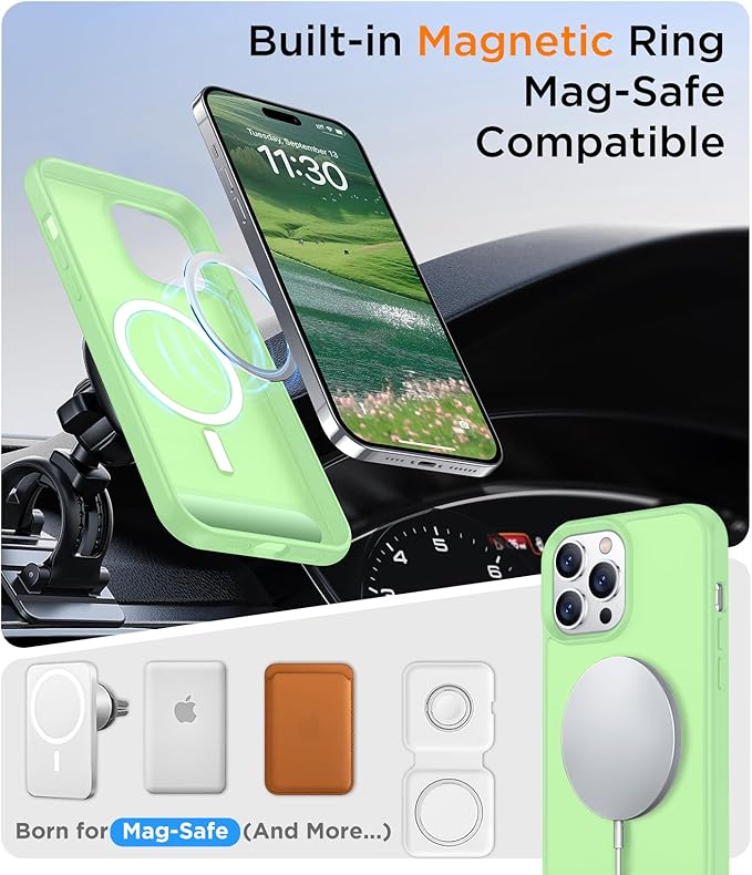 Magnetic Compatible with iPhone 14 Pro Case, [Built-in Invisible Kickstand][Compatible with MagSafe] [Military Grade Shockproof] Slim Translucent Matte Phone Case for iPhone 14 Pro 6.1"