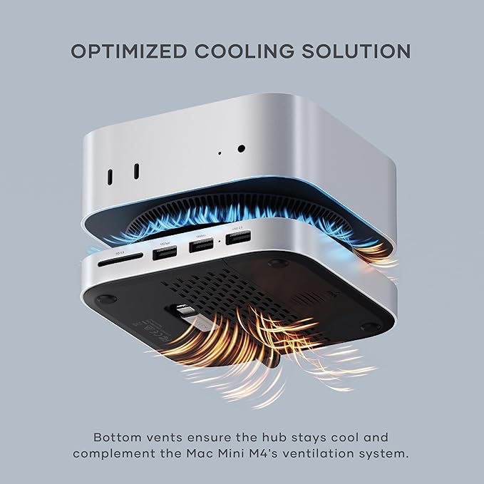 Satechi Mac mini M4 Hub & Stand with NVMe SSD Enclosure, Mac mini M4 Dock with 2xUSB A Up to 10Gbps, USB A Data Port, SD Card Reader, Optimized Self-Cooling - Silver