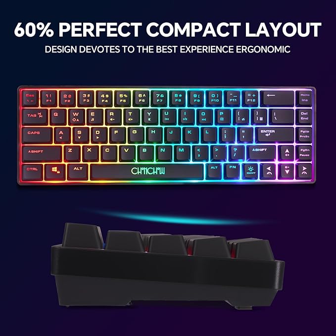 CHONCHOW 60% Wireless Gaming Keyboard and Mouse Combo, RGB Backlit Rechargeable LED Light Up Keyboards,Wireless Gaming Mouse and Keyboard for Xbox PS4 PS5 PC Laptop -Black