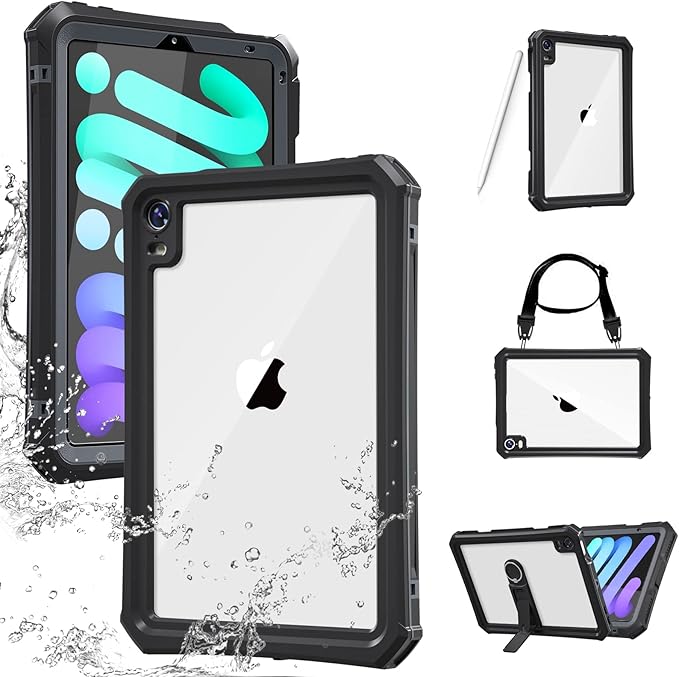 AICase iPad mini 7 A17 Pro Case Water Proof 2024 iPad mini 6 2021 (6th Generation) 8.3 Inch Waterproof, Dustproof, Shockproof Case Cover with 360 Full-Body Protection, with Lanyard and Kickstand