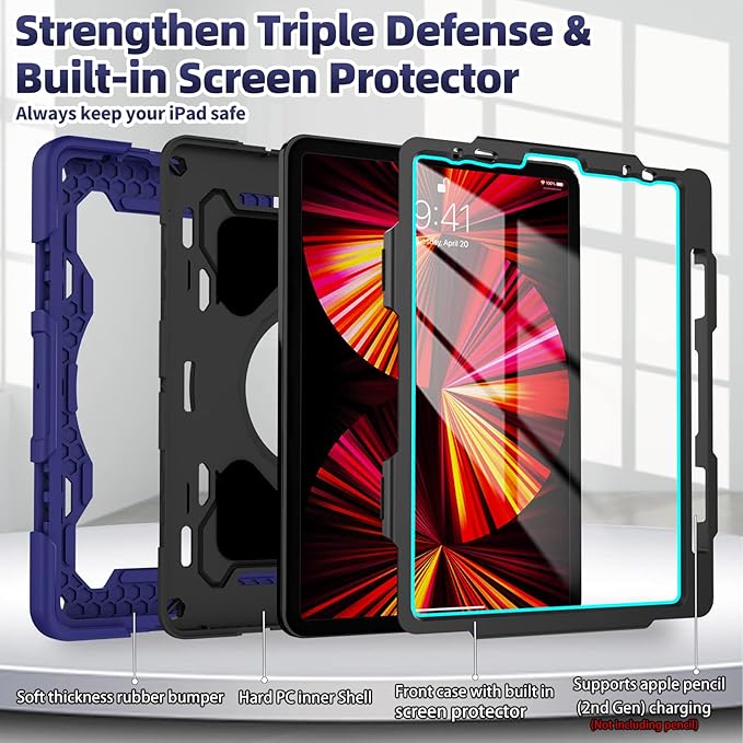 ROISKIN for iPad Air 11 inch M4/M3/M2 Case, iPad Pro 11 inch 4th/3rd/2nd/1st Generation,iPad Air 5th/4th 10.9 inch Case,Heavy Duty Shockproof with 360 Stand Handle Shoulder Strap Pen Holder for Kids