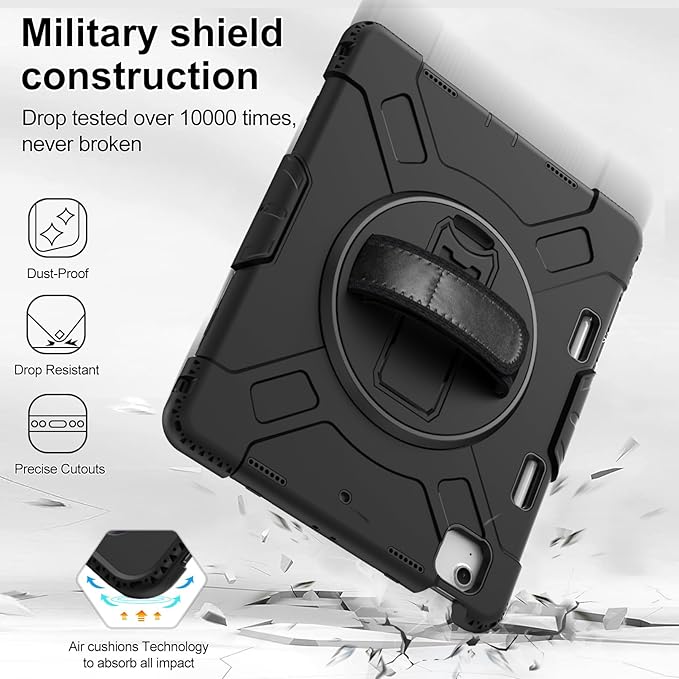 Case for iPad Air 13 Inch M4/M3/M2 (2026/2025/2024): Silicone Shockproof Case with Screen Protector - Stand - Handle - Shoulder Strap - Pen Holder- Black