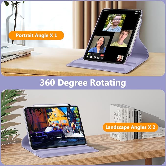 Fintie Rotating Case for iPad Pro 13-inch (M5) 2025 / (M4) 2024 with Pencil Holder - 360 Degree Swiveling Protective Stand Cover with Auto Wake/Sleep, Lilac Marble