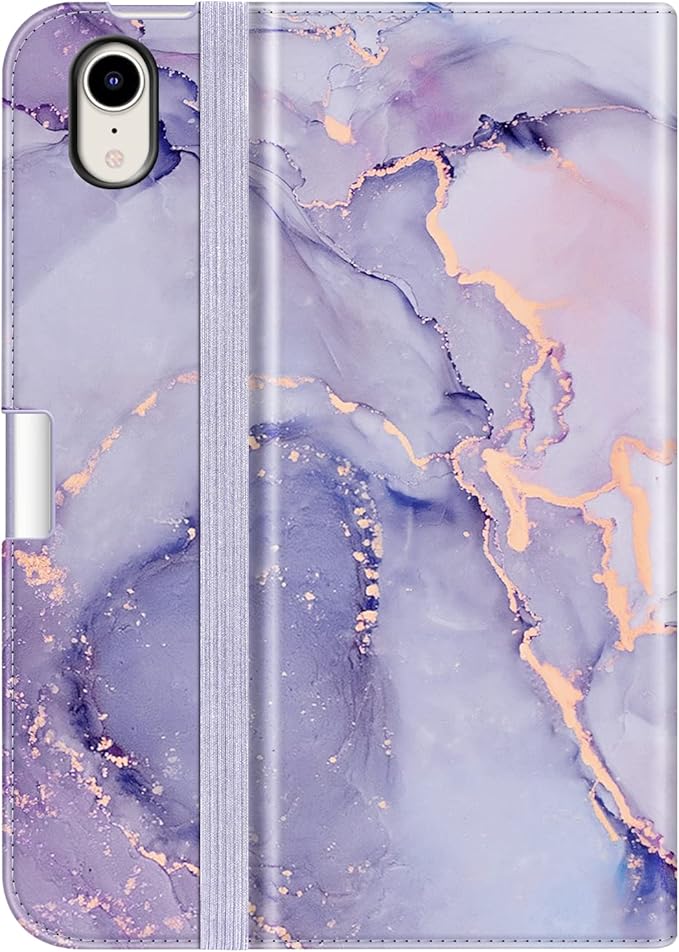 Fintie Folio Case for iPad Mini 7 (A17 Pro, 7th Generation) 2024 / iPad Mini 6 (6th Gen) 8.3 Inch, Multi-Angle Smart Stand Cover with Pencil Holder & Pocket, Auto Sleep/Wake, Lilac Marble
