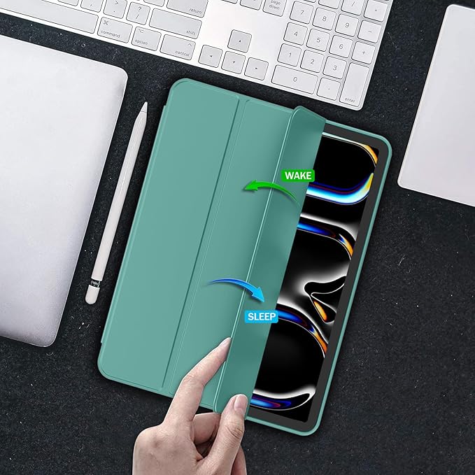 iMieet Case for iPad Pro 11 Inch (M5) 2025 /(M4) 2024 5th Gen, Trifold Stand Smart Cover with Pencil Holder and Soft TPU Back, Auto Wake/Sleep (Forest Green)