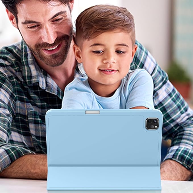 ZryXal iPad Pro 11 Inch Case (M5) 2025/ (M4) 2024 (Model: A2836/A2837/A3006), Trifold Stand Smart Cover with Pencil Holder and Soft TPU Back, Auto Wake/Sleep (New Azure Blue)