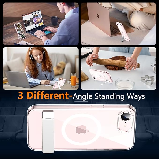 SPIDERCASE Magnetic for iPhone 17e Case for iPhone 16e Case, with [3 Stand Ways] [Military Grade Drop Protection] Invisible Stand Shockproof Slim Case for iPhone 17e/16e 6.1 inch, Clear