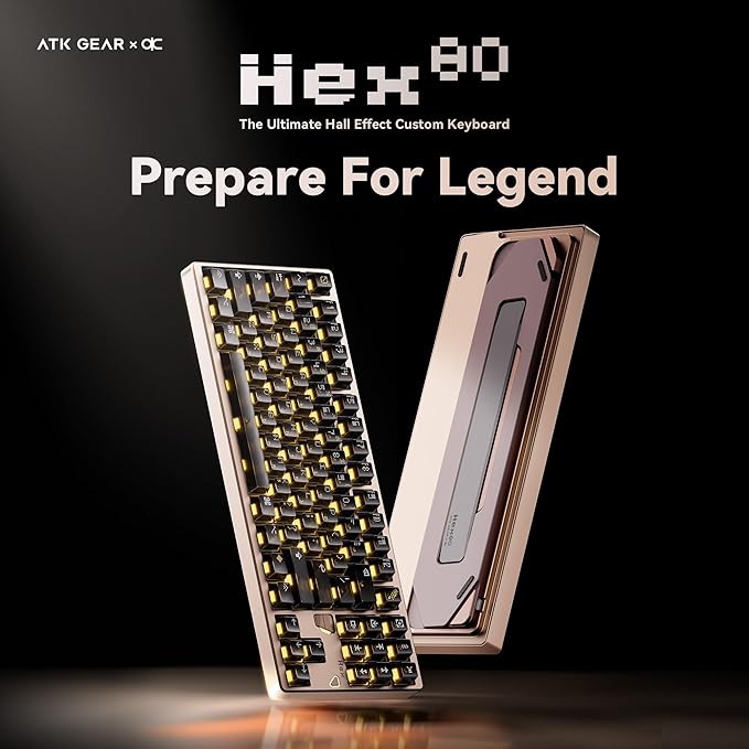 ATK x QK Hex80 HE Magnetic Gaming Keyboard, 80% TKL, CNC Aluminum, Hall-Effect Ti Switches, 8 kHz Polling, Rapid Trigger, RGB Backlight (Sand Gold)