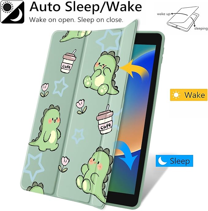 JOYLAND Lovely Dinosaur Pattern Case for 10.5" iPad Pro(2017)/iPad Air 3, Clear Acrylic Hard Back Case with Pencil Holder Trifold Stand Tablet Cover (Model Number:A1701 A1709 A1852)