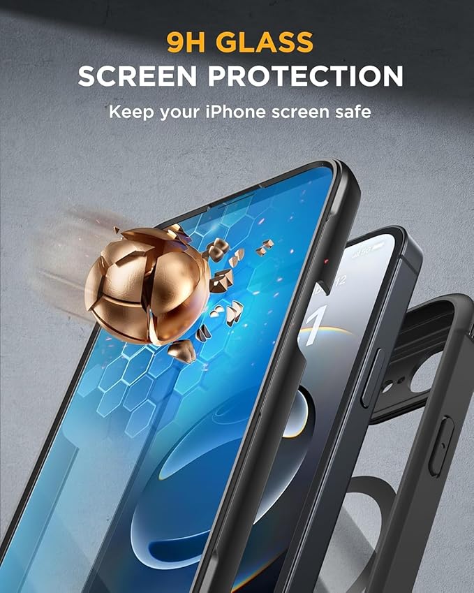 Miracase for iPhone 17e Case & iPhone 16e Case, Full-Body Phone with Built-in Glass Screen Protector, [Magnetic with MagSafe] Military Drop Proof 17 E/ 16 E Cover Bumper 6.1 inch, Black