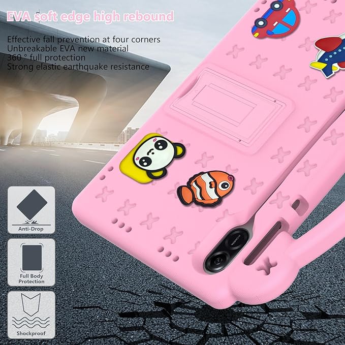 AKABEILA Compatible with Honor Pad X8a 2024/Pad X9 11 inch 2024/Infinix Xpad 11 inch X1101 2024 Tablet Case, Kids Shockproof Protective Case with Shoulder Strap & Stand Handle Pink