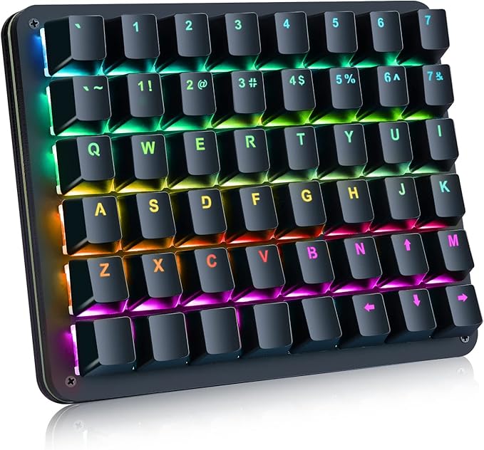 Koolertron One Handed Mechanical Gaming Keyboard, 48-Key Fully Programmable Mini Keypad, Mini USB Macro Keyboard with RGB LED Backlit, for Windows PC Gamer (48 Keyboard/Red Switches)