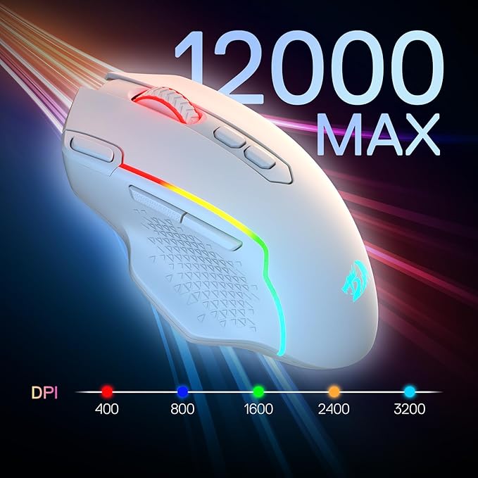 Redragon M810 MAX 3-Mode Wireless Gaming Mouse, 12000 DPI Wired/Wireless RGB Mouse w/Rapid Fire Key, 8 Macro Buttons, 188-Hour Reliable Power Capacity for PC/Mac/Laptop