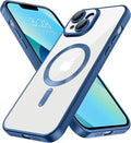 Hython Magnetic Clear for iPhone 13 Case with Camera Lens Protector [Compatible with MagSafe] Luxury Plating Edge Slim Soft TPU Cover Protective Phone Case for iPhone 13 6.1", Matte Deep Blue
