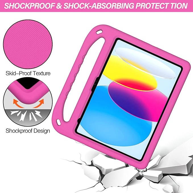 for iPad A16 Case 11th Generation 2025 11 Inch, iPad 10th Generation 10.9" 2022 Case, Kids Friendly Lighweight EVA Foam Shoulder Strap Shockproof Stand Cover for Girls Boys, Rose