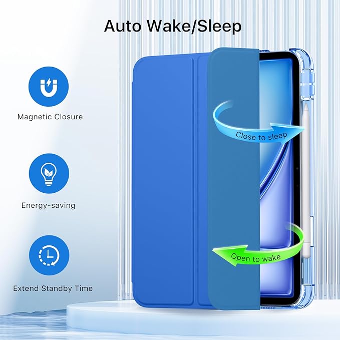 MoKo for iPad Air 11 inch Case (M4/M3/M2) 2026/2025/2024, iPad Air 5th/4th Gen 10.9 inch Case 2022/2020 with Pencil Holder, Slim Light Trifold Cover with Hard PC Translucent Back Shell, Cobalt Blue