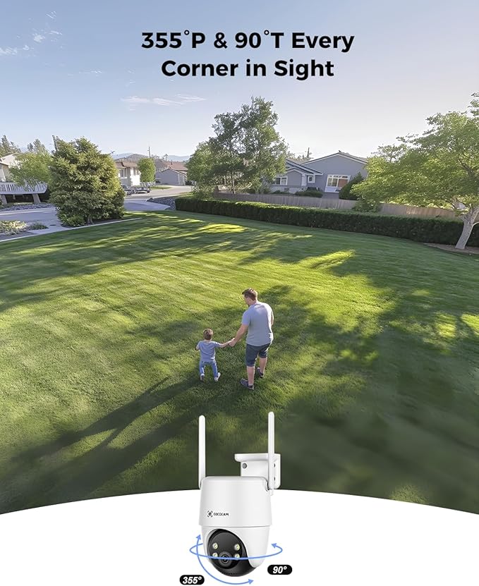 COCOCAM 24/7 Recording AOV WiFi Security Camera Outdoor Wireless with 10000mAh Battery 8W Solar Panel, 2K PTZ, 30 Meters Night Vision, AI Detection, AI Tracking, Two-Way Audio