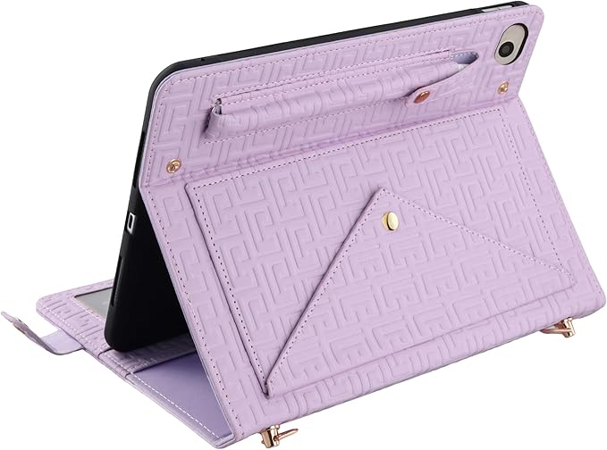 Handbag Case for iPad mini 5th 4th 3rd 2nd 1st Generation (Prior to 2019), Techcircle Elegant Crossbody Folio Stand Wallet Case with Pencil Holder, Card Slots, Hand Strap, Shoulder Strap, Lavender