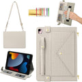 Handbag Case for iPad 9.7 Inch 2018/2017 (6th/5th Gen), iPad Air 2/Pro 9.7 Cover, Techcircle Cute Folio Stand Wallet Case w/Pencil Holder, Card Slots, Hand Strap, Shoulder Strap, Off-White