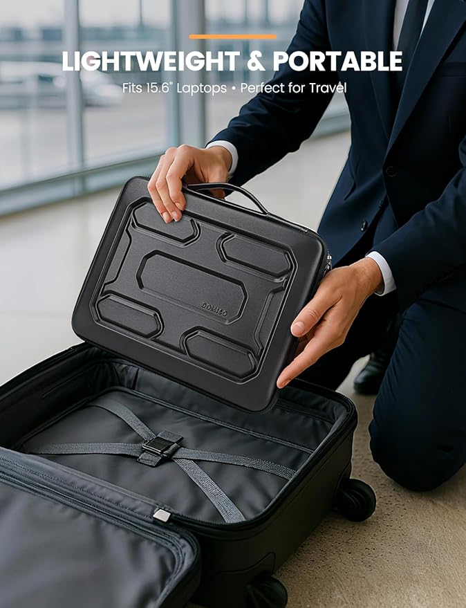 DOMISO 15.6 inch Laptop Sleeve with Handle Shockproof Computer Bag Waterproof EVA Protective Carrying Case for 15.6" Lenovo Yoga 720 IdeaPad 310 320 ThinkPad T570/Dell Inspiron 15/HP Envy 15, Black