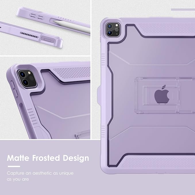VIKESI Kickstand Protective Case for iPad Pro 12.9 6th / 5th / 4th / 3rd Generation (2022/2021/2020/2018 Released), Matte Frosted Scratch Resistant Back, TPU Shockproof Frame, Light Purple