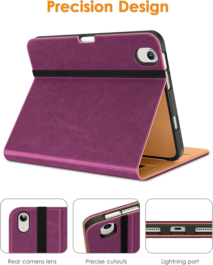 DTTO for iPad mini 7th (A17 Pro) 2024/iPad Mini 6th Generation Case 2021 8.3 Inch, Premium Leather Business Folio Stand Cover for Mini 7/6 with Pencil Holder-Multiple Viewing Angles, Purple
