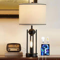 25'' Industrial Table Lamps for Living Room 1pcs with USB C+A Ports, Farmhouse Rustic Bedside Lamp for Bedroom, Touch Lamps for Nightstand, Dual Lights Independent Switch, Bulb Included, Black