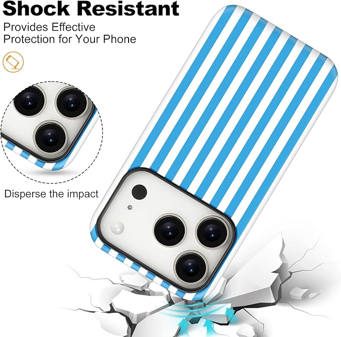 Magnetic for iPhone 17 Pro Case Cute Stripes Phone Case, Shockproof Slim TPU and Hard PC Protective Phone Cover Compatible with MagSafe Designed for Women Girls, Deep Blue