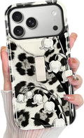 KANGHAR Compatible with iPhone 17 Pro Case, Support for MagSafe, Silicone Leopard Flower Cool Pattern, Finger Hold Wristband Kickstand Camera Protection Soft Slim Phone Case for Girls Women -Black