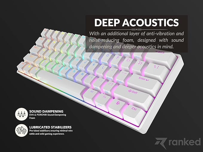 Ranked S60 Supernova 60% Form Factor | Hot Swappable Mechanical Gaming Keyboard | 61 Keys Multi Color RGB LED Backlit for PC/Mac Gamer (White, Gateron Optical Brown)