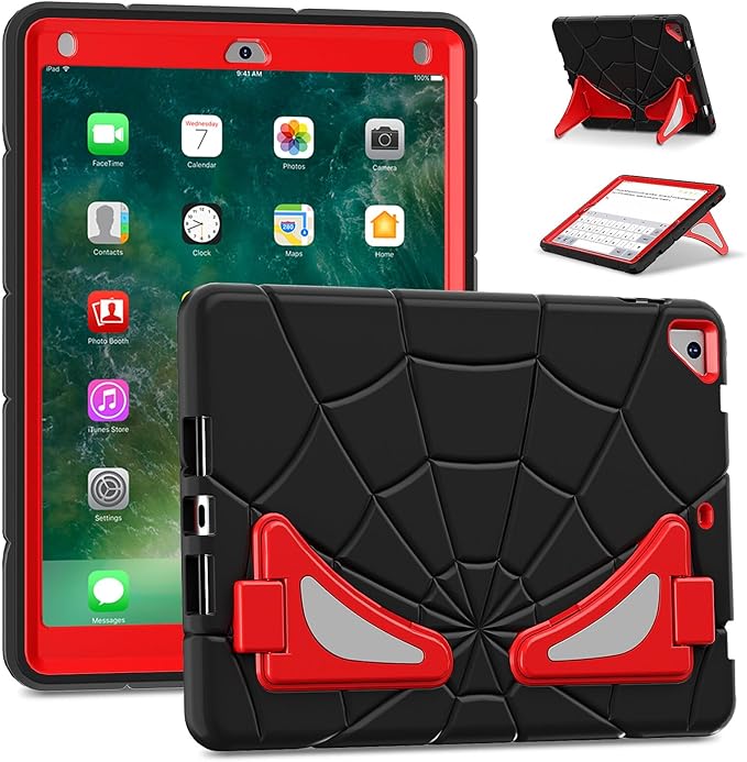 AKABEILA Compatible with Apple iPad 9.7 5th/6th(2017/2018)/iPad Air 2/iPad Pro 9.7 Tablet Case，Lightweight Shockproof Rugged Protective Cover with Kickstand for Kids Children Boys Babies Black Red
