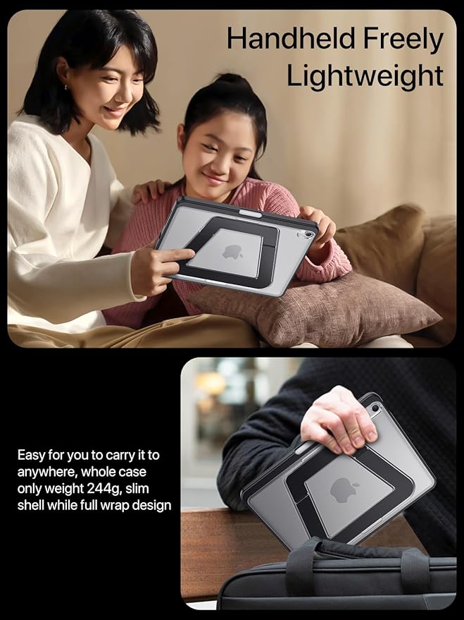 Case for iPad A16/10th Generation 2025/2022, Dual Multi-Angle Adjustable Kickstand Full Protective Case with Built-in Pencil Holder for Home Office School (Black, iPad A16/10th)