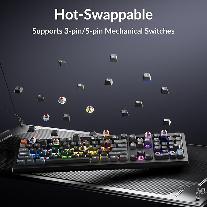 Keychron V6 Ultra 8K Full Size Wireless Mechanical Keyboard, 8000Hz, Hot-Swappable Red Switch, RGB Backlight, PBT Keycaps, 2.4GHz/Bluetooth/Wired, for Windows macOS Linux – Black