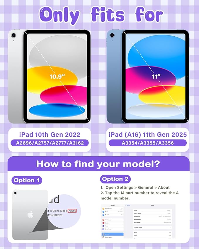 Kids Case for iPad A16 11th Gen 11-Inch 2025 & iPad 10th Generation (10.9" 2022), Durable Shockproof Fully-Body Cover with Screen Protector/Pencil Holder/Stand/Handle for Kids, Light Purple