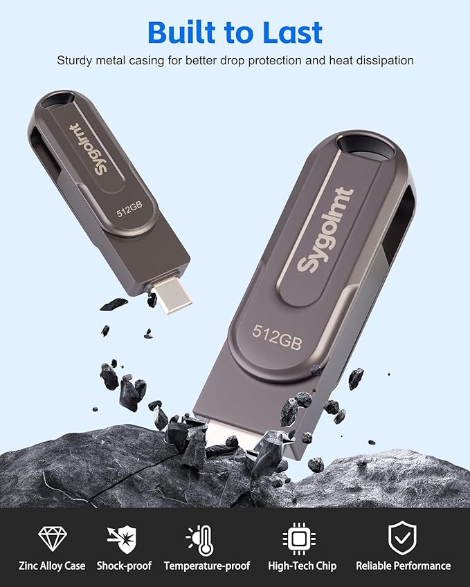 512GB USB Flash Drive for iPhone Photo Stick Thumb Drive, 2-in-1 USB C + USB A, External Storage Jump Drive for Picture Video Data Backup, High Speed Memory Stick USB Drive for iPhone/iPad/Android/PC
