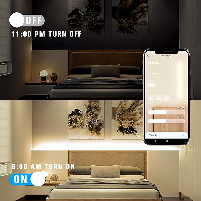 DAYBETTER COB LED Strip Light,LED Lights 32.8ft,Natural White 4000K Dotless Strip Lights,3200 LEDs Super Bright Dimmable 24V Flexible Tape Lights with Remote and App,Bedroom,Kitchen,Cabinets Lighting