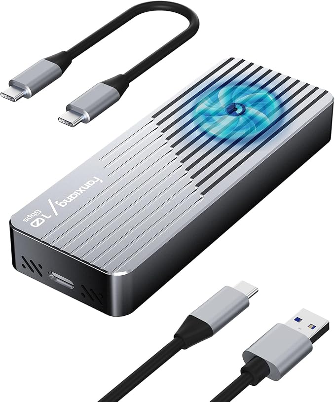 fanxiang SSD Enclosure with Cooling Fan, USB 3.2 Gen 2 (10 Gbps), M.2 NVME/SATA SSD Enclosure, USB Adapter/Reader, M.2 Enclosure, Supports M and B+M Keys and Size 2230/2242/2280 SSDs, MD85