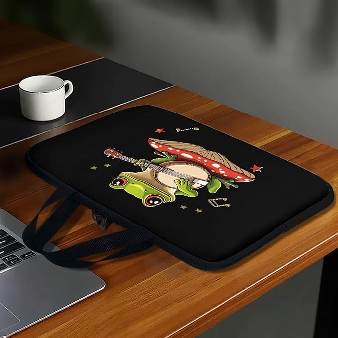 10 Inch Mushroom Frog Laptop Sleeve, Protective Tablet Case with Handle, Water Resistant Zipper Computer Carrying Bag Notebook Cover Messenger Briefcase for Travel/Business/School
