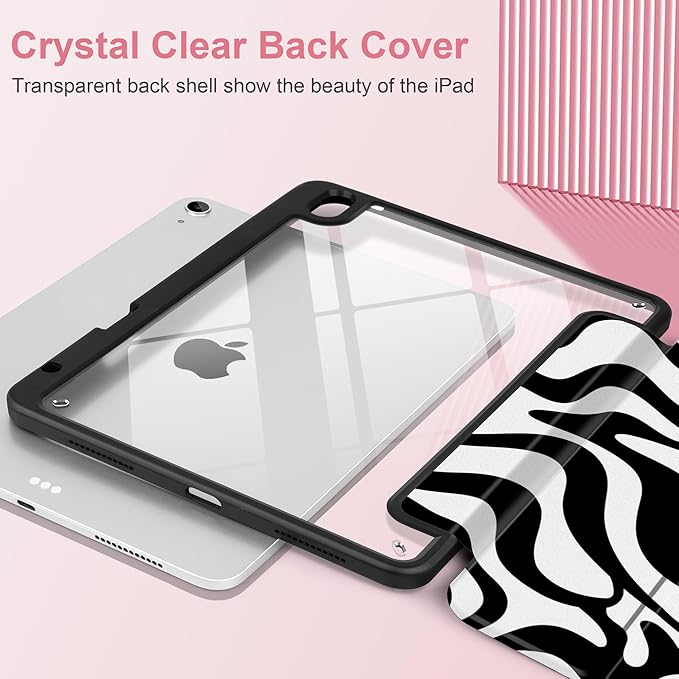 Case for iPad Air 13 inch 2026 M4 2025 M3 2024 M2 Release with Pencil Holder - Aesthetic Cute Preppy Design Trifold Cover with Soft TPU Bumper Clear Back Auto Sleep for Girls Women, Waves
