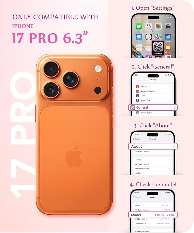 GVIEWIN for iPhone 17 Pro Case Compatible with MagSafe, [Full Camera Protection][Military-Grade Protection] Shockproof Protective Slim Magnetic Marble Phone Case for 17 Pro 6.3", Glistening/Pink
