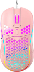 Honeycomb Wired Gaming Mouse with RGB On/Off Switch, 7200 Adjustable DPI, Ergonomic Lightweight Design & High Precision Sensor for PC/Mac Gamers (Pink)